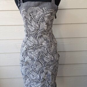 Maggy London‎ | Eyelet Embroidered Striped Dress | Size 10 | Black Cotton